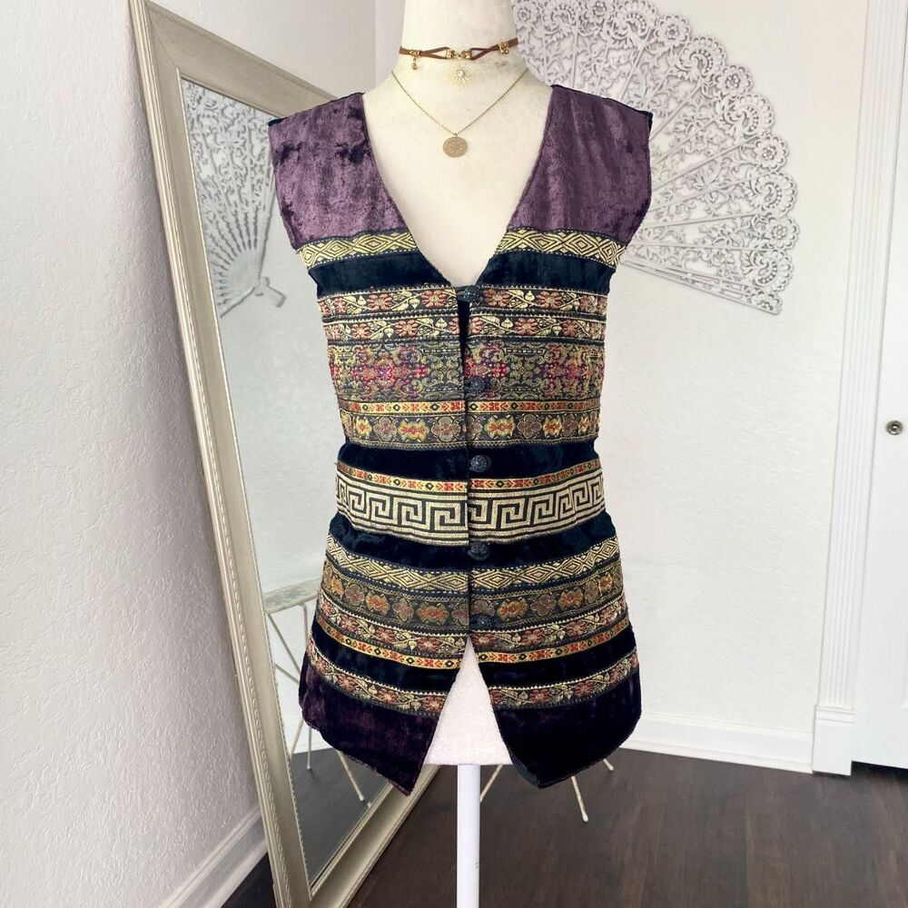 Access Indian Rayon Boho Witchy Whimsygoth Crushed Velvet Tapestry Vest M - Picture 1 of 6